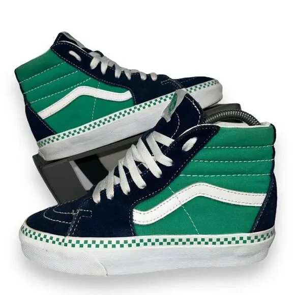 Vans Sk8-Hi Skate Shoes Navy Suede / Aqua Canvas / White Women's 5 - Picture 1 of 11